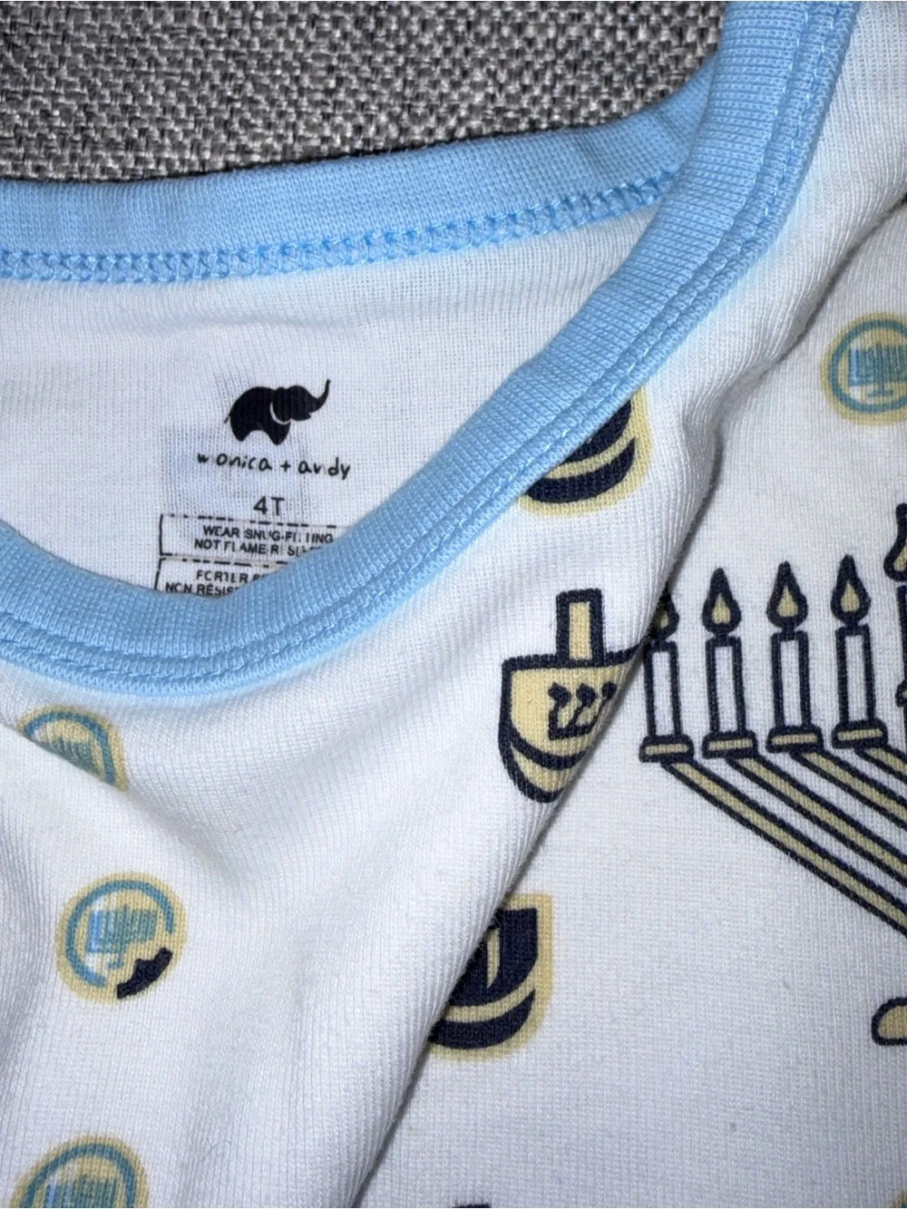 Kids Hanukkah Menorah & Dreidel Pajama Set - Light Blue Trim